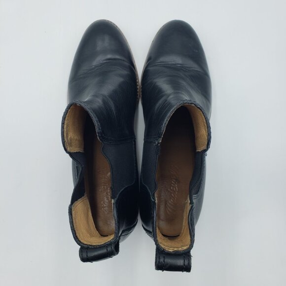 Madewell Regan Chelsea Bootie Boots 7.5 Womens Leather Ankle Block Heels Black - Picture 6 of 10
